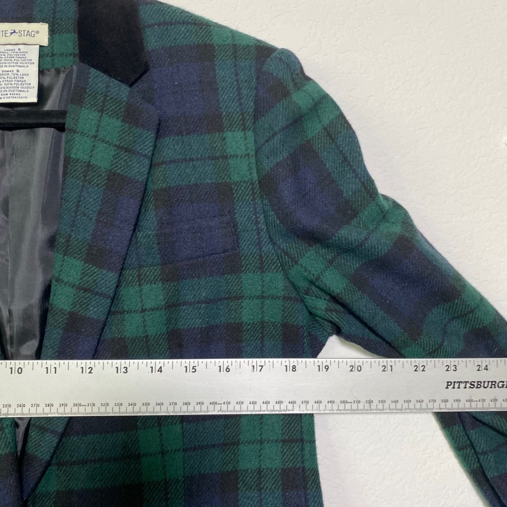 Vintage White Stag Women's Wool Blend Plaid Blazer Jacket Velvet Collar Size 6 - Picture 4 of 8